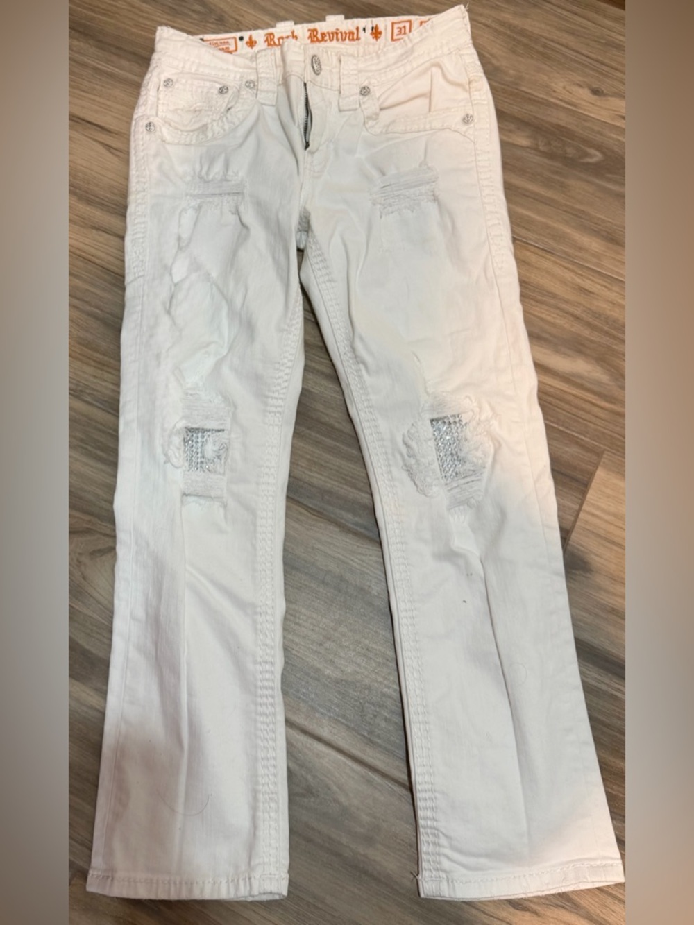Rock Revival Men’s White Distressed Straight Jeans